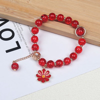 Nouveau Bracelet Unisexe en Verre Tressé à la Main, Motif Fleur de Marguerite Colorée, Pierres Naturelles, Cristal Fraise, Style Ins, Cadeau d'Été