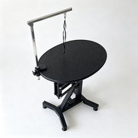 Table de toilettage professionnelle ronde pneumatique pour chien, réglable en hauteur, avec plateau antidérapant et bras de maintien