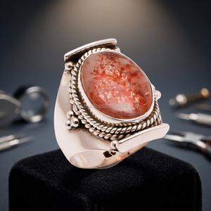 925 Sterling <b>Silver</b> Classic Wedding Engagement Party <b>Ring</b> with Natural Sun Stone Gemstone - Product Image 2