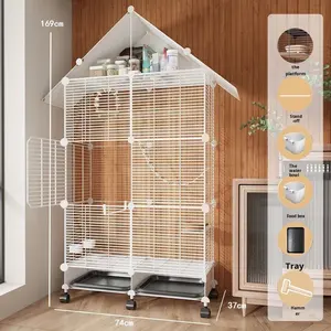 قفص طيور معدني منزلي على شكل فيلا، قفص تربية للببغاء والبادجي والكوكاتيل واليوروبين، قفص أفقي السلك للطيور الحب والغرزالي - Product Image 6