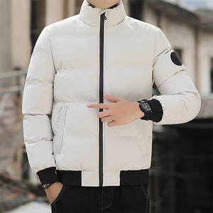 OEM personalizado chaquetas de invierno informales de los hombres brillante cálido Abrigo acolchado con capucha cierre de cremallera corto tejido de nailon impreso pato ganso - Product Image 5