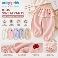 Smiledotkids Pantalon de jogging personnalisé pour enfants, rose, avec volant peplum et broderie champignon, doux, OEM ODM, vêtements en gros pour petites filles