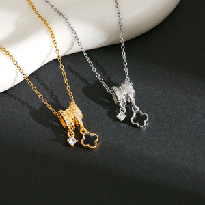 Collier pendentif trèfle noir pour femme, minimaliste, incrustation <span class=keywords><strong>CZ</strong></span>, en acier inoxydable, ras-de-cou, bijoux de mode, vente en gros - Product Image 4