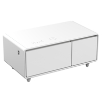 Table basse intelligente moderne avec réfrigérateur et congélateur intégrés, charge sans fil, plateau en verre trempé, table basse avec réfrigérateur