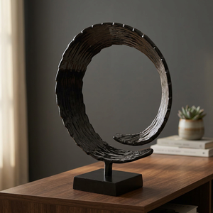Abstract Metal Sculpture Circular Modern Artistic Tabletop Decor Handmade Single Piece Design for Living Room - Product Image 3