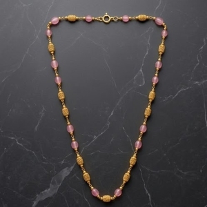 925 Silver Antique Mala <b>Necklace</b> with <b>Pink</b> Beads Lightweight Traditional Ethnic Chain Jewelry for Women Wear - Product Image 2