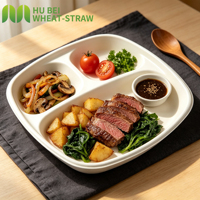 Barquette jetable à 3 compartiments en bagasse de canne à sucre, compostable et biodégradable, pour plats à emporter, restauration et congélation