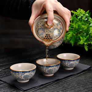 Retro Blue And White Kung Fu <b>Tea</b> <b>Set</b> With Lid Portable Travel Outdoor Use Ceramic Teapot And Cups <b>Set</b> For Business Gifts - Product Image 2