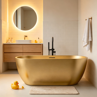 Baignoire autoportante ovale moderne en pierre artificielle dorée de luxe pour salle de bain