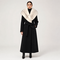 Damen Casual Herbst/Winter Warmer Kaschmirmantel mit Echtem Nerzkragen Schwarzer Langer Pelzmantel mit Gürtel Fabrik-Großhandel