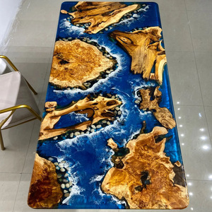 GEDO lujo personalizable océano <span class=keywords><strong>resina</strong></span> <span class=keywords><strong>epoxi</strong></span> azul océano diseño madera maciza mesa de comedor - Product Image 2
