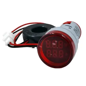 22mm Mini Digital Panel Meter with round Type Dual LED Volt/Ammeter ABS Material red Backlight Measures Temperature Frequency