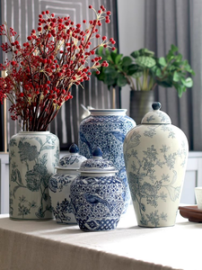 Vaso in <span class=keywords><strong>Ceramica</strong></span> <span class=keywords><strong>Blu</strong></span> e Bianco Antico Personalizzato, Ornamento Nordico per la Casa, Vaso per Fiori, Decorazione Domestica - Product Image 5