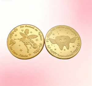 Pièce <span class=keywords><strong>de</strong></span> monnaie dorée personnalisée sur le thème des fées, Badge commémoratif porte-bonheur scintillant sur le thème des contes <span class=keywords><strong>de</strong></span> fées, en laiton moulé double face, souvenir pour enfants, vente en gros - Product Image 1