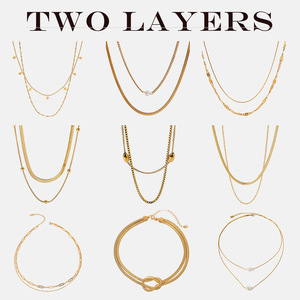 Collier double couche en acier titane, bijoux unisexes, élégants et décontractés - Product Image 4