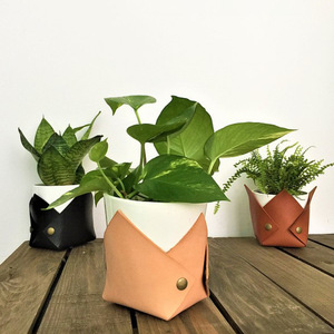 Pots à fleurs en cuir en gros, décorations de pots à fleurs de style minimaliste moderne, décorations de jardin créatives de couleur unie - Product Image 1