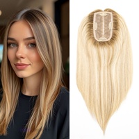 Topper capillaire en stock, cheveux humains lisses pour femmes blanches, Topper premium en cheveux vierges avec velcro, en stock