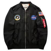 Blouson Bomber Astronaute Motard Imprimé en 3D Personnalisé pour Hommes 100% Coton Lavé Style Hip Hop Vêtement de Sport Noir