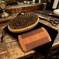 Ensemble cadeau brosse à barbe en bambou, brosse à raser, peigne à double denture, poils de sanglier naturels, antistatique, kit de démêlage et de coiffage, logo personnalisé