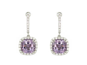 Amethyst Square Gemstone <b>Diamond</b> Halo <b>Dangle</b> <b>Earrings</b> 18K Rose Gold White Gold Luxury Jewelry Women Accessory - Product Image 3