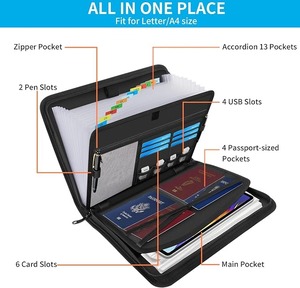 Custom Logo <b>A4</b> Leather File <b>Folder</b> Zipper <b>Document</b> Binder Portable Office Organizer with Lock - Product Image 3