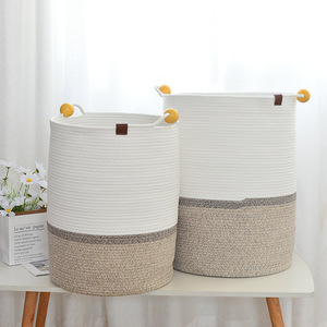 Clothing Organizer Cotton Rope Storage <b>Basket</b> Round Handmade Foldable Household Storage <b>Basket</b> For Toys And Clothes - Product Image 2