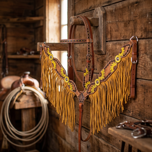 Ensemble d'équipement équestre en cuir de vachette naturel souple de qualité supérieure avec franges tournesol, selle western légère et collier de poitrine durable - Product Image 3