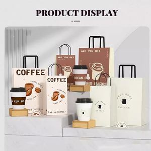 Whosale Custom Coffee Takeaway <b>Bags</b> Single and Double Cup Kraft Paper <b>Bags</b> with Handles Milk Tea Bakery Drink <b>Packaging</b> <b>Bags</b> - Product Image 5