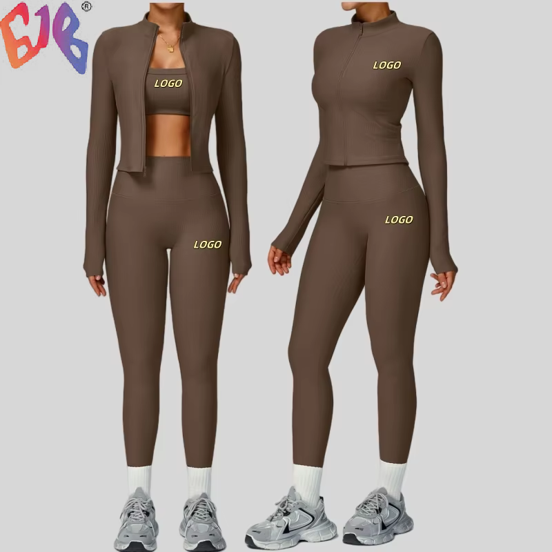 Women's Yoga 3Pcs Sets Quick Dry Tight Running Fitness Shock-proof Bra High Waist Sports Set for Women Outdoor Fitness Gym Wear