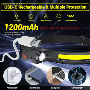 Linterna Frontal LED Recargable, Linterna Frontal con Sensor de Alto Lumen y 8 Modos, Esencial para Acampar, Impermeable para Senderismo y Ciclismo - Product Image 2
