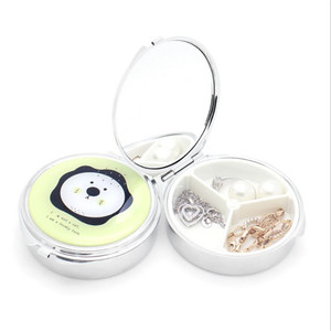 Eco-friendly Customized Design Round Metal Portable Pill Box With Mirror