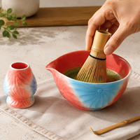 Ensemble de bols à matcha en céramique japonaise faits à la main, écologiques, durables, résistants à la chaleur, de qualité alimentaire, avec support pour chasen - 500 ml, bec Katakuchi