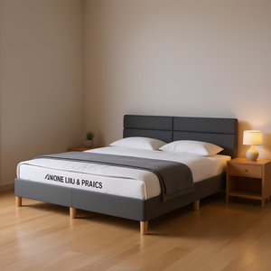 Cadre de lit rembourré gris foncé avec tête de lit, design minimaliste moderne en tissu et bois, taille Queen - Product Image 2