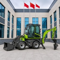 Chargeuse-pelleteuse sur roues avec godet avant et bras d'excavation arrière pour les projets de construction, d'agriculture et de travaux publics