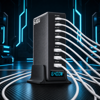 Chargeur de bureau GaN 640W avec écran, 8 ports 5C3A, 140W PD3.1 Vitesse maximale, MacBook Pro, ordinateur portable de jeu, iPad, iPhone