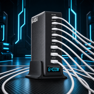 เครื่องชาร์จตั้งโต๊ะ GaN 640W พร้อมจอแสดงผล, 8 พอร์ต 5C3A, 140W PD3.1 ความเร็วสูงสุด, MacBook Pro, แล็ปท็อปสำหรับเล่นเกม, iPad, iPhone - Product Image 3