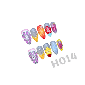 Lot de 10 faux ongles de luxe faits main, en amande, avec fleurs 3D, perles acryliques, personnalisables, à presser, couvrance totale, tendance - Product Image 5