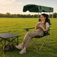Chaise de camping pliante avec auvent pare-soleil, accoudoirs, cadre en métal Oxford, portable, pour une personne, pour la pêche en plein air, la plage