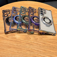 Pour Samsung Film d'objectif tout compris Couverture en TPU galvanoplastie transparente avec étui de téléphone à support magnétique