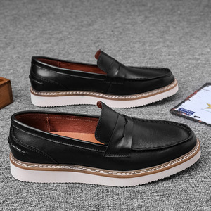 Chaussures de bureau de luxe pour hommes en cuir de vachette respirant, à bout rond et semelle épaisse, antidérapantes, style vintage marin, printemps-été - Product Image 4