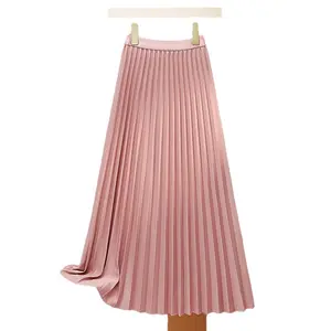 S-XL длинная Плиссированная юбка, новая юбка-трапециевидная юбка с завышенной талией, минималистская темпераментная юбка до половины длины