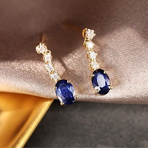 Pendientes de zafiro de cuatro garras de diamante de oro de 18 quilates de estilo caliente de Oriente Medio Pendientes de joyería de 14K para mujer - Product Image 2