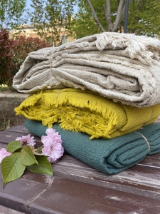 Couverture polyvalente en lin et mousseline de coton fait à la main avec <span class=keywords><strong>bord</strong></span> en <span class=keywords><strong>laine</strong></span> épaisse et lourde - Product Image 3