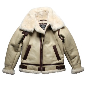 Giacca da Pilota Bomber B3 da <span class=keywords><strong>Uomo</strong></span> Personalizzata di Grande Successo in Vera Pelle di Montone Shearling con Pelliccia Stile Aviatore RAF Bianca Cappotto <span class=keywords><strong>Bianco</strong></span> - Product Image 1