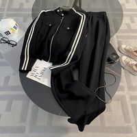 Ensemble de vêtements de sport élégants et sophistiqués pour femmes, automne précoce, cardigan à capuche élégant, pantalon large, coupe décontractée, deux pièces
