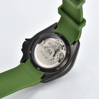 Montre de plongée automatique pour homme avec bracelet en cuir vert personnalisé, boîtier en acier inoxydable noir mat 42 mm, 22 mm, lumineuse, 50 m