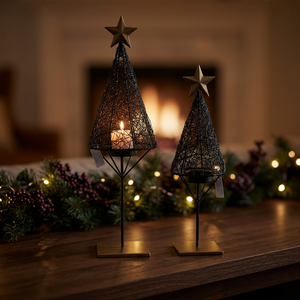 Black Iron Wire <b>Lantern</b> <b>Set</b> of 3 for Home Decoration Durable Metal Candle Holders - Product Image 1