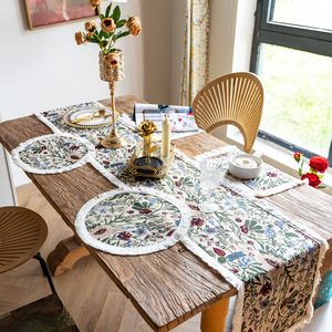Tischdecke mit Fransen American Vintage Style Floral Deckchen Küchentisch decke mit Quaste Dekorative Esstisch matten - Product Image 4