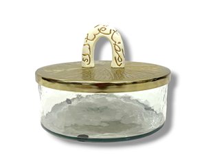 Plato cuadrado de metal para servir con tapa, acabado plateado martillado, diseño oriental con luna creciente dorada, vendedor de la India. - Product Image 6