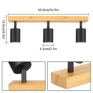 <span class=keywords><strong>Spot</strong></span> de plafond GU10 moderne et minimaliste en métal noir à 3 têtes avec base en bois rotative, montage en surface, disponible en OEM pour salon et maison - Product Image 3